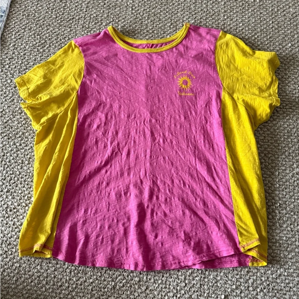 Anthropologie Pilcro The Bennie Cotton Slub Crewneck Tee Pink Yellow 3X - Picture 3 of 8